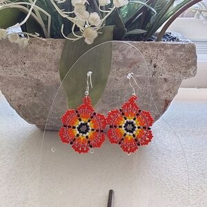 Handcrafted Red and Yellow Beaded Earrings